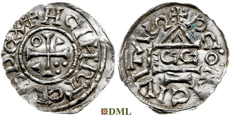 Денарий, Германия, Бавария, Heinrich II (1002-1024), м.д. Regensburg, монетарий ECCO, Hahn 1976, 27c1.3