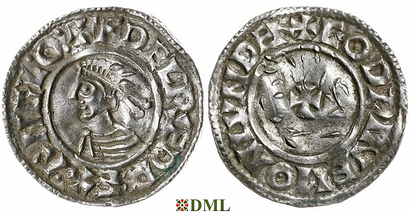 Денарий, Англия, Æthelred II (978-1016), м.д. London, монетарий Godwine, North 777