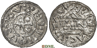 Денарий, Германия, Бавария, Heinrich II (985–995), м.д. Regensburg, монетарий ELLN, Hahn 1976, 22c2