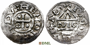 Денарий, Германия, Бавария, Heinrich II (955-995), м.д. Regensburg, монетарий ∾IC, Hahn 1976, 22g1.6