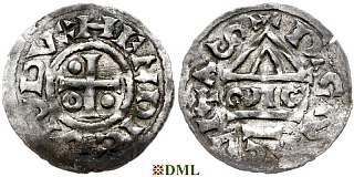 Денарий, Германия, Бавария, Heinrich II (955-995), м.д. Regensburg, монетарий ∾IC, Hahn 1976, 22g1.6