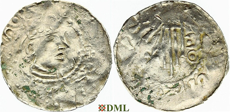 Денарий, Германия, Швабия, Heinrich II (1002-1024), м.д. Esslingen, Dbg. 951
