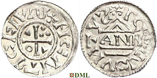 Денарий, Германия, Бавария, Heinrich II (1002-1024), м.д. Regensburg, монетарий ANNO, Hahn 1976, 27a3