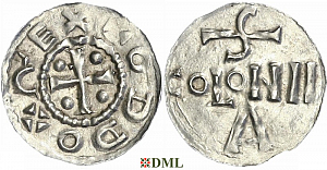 Денарий, Германия, Нижняя Лотарингия, Otto III (983-1002), м.д. Koln, Dbg. 335