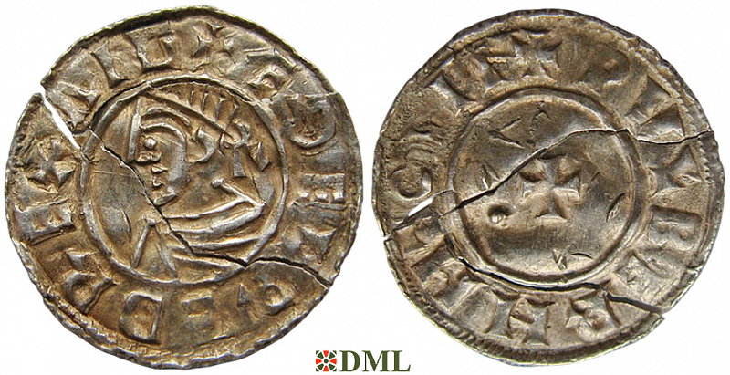 Денарий, Англия, Æthelred II (978-1016), м.д. Lincoln, монетарий Wulfbern, North 777
