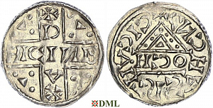 Денарий, Германия, Бавария, Heinrich V (1018-1023), м.д. Regensburg, монетарий OCH, Hahn 1976, 31f3