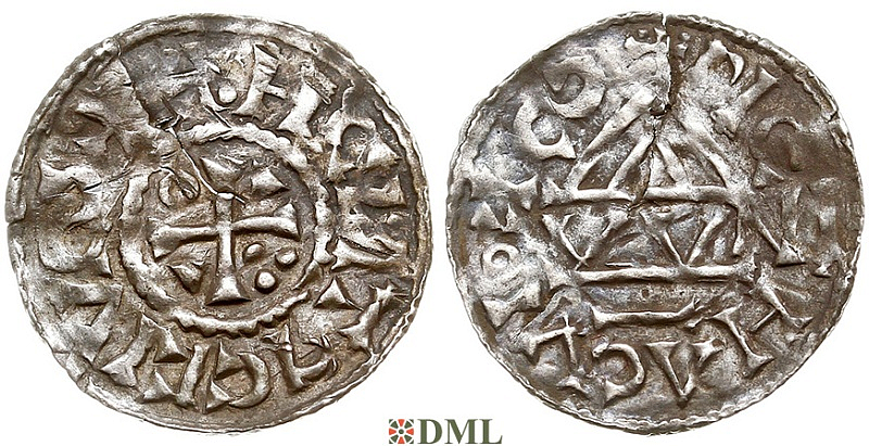 Денарий, Германия, Бавария, Kg. Heinrich II (1002-1014), м.д. Regensburg, монетарий WA, Hahn 1976, 27j2
