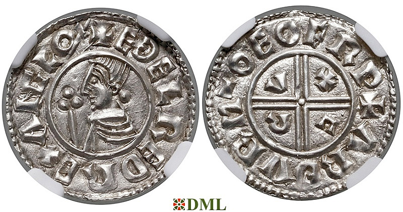 Денарий, Англия, Æthelred II (978-1016), м.д. York, монетарий Arthur, North 770