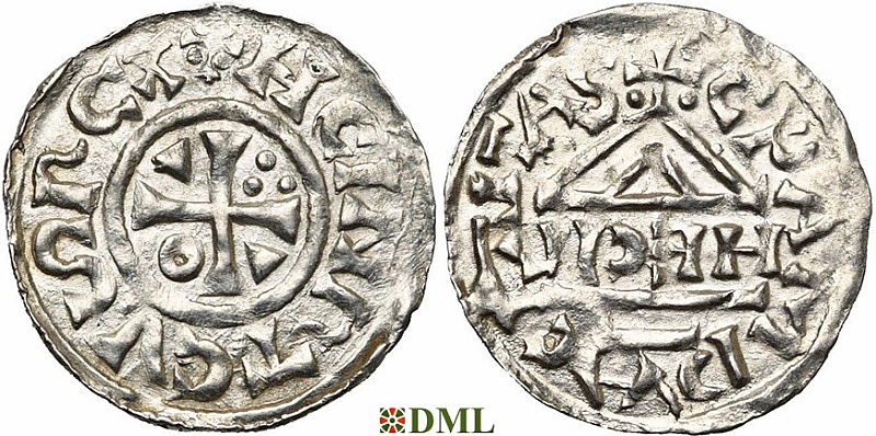 Денарий, Германия, Бавария, Heinrich II (1002-1024), м.д. Cham, монетарий HECIL, Hahn 1976, 80a1
