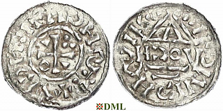 Денарий, Германия, Бавария, Heinrich II (1002-1024), м.д. Regensburg, монетарий HƆOV, Hahn 1976, 27i1
