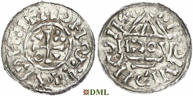 Денарий, Германия, Бавария, Heinrich II (1002-1024), м.д. Regensburg, монетарий HƆOV, Hahn 1976, 27i1