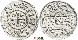 Денарий, Германия, Бавария, Heinrich II (1002-1024), м.д. Regensburg, монетарий ENCO, Hahn 1976, 27d8