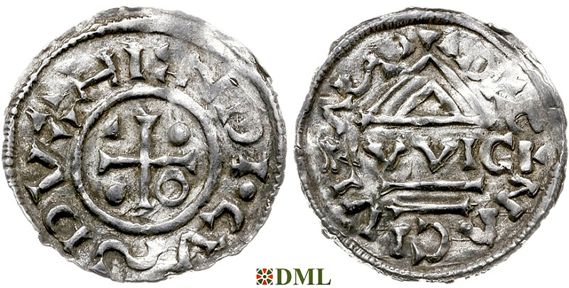 Денарий, Германия, Бавария, Heinrich IV (995-1002), м.д. Regensburg, монетарий WICL, Hahn 1976, 25e2.4