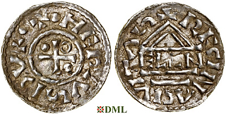 Денарий, Германия, Бавария, Heinrich II (985–995), м.д. Regensburg, монетарий ELLN, Hahn 1976, 22c2.