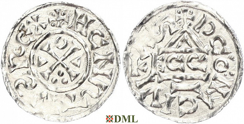 Денарий, Германия, Бавария, Heinrich II (1002-1024), м.д. Regensburg, монетарий ECCO, Hahn 1976, 27c1
