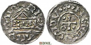 Денарий, Германия, Бавария, Heinrich II (985–995), м.д. Regensburg, монетарий ELLN, Hahn 1976, 22c2