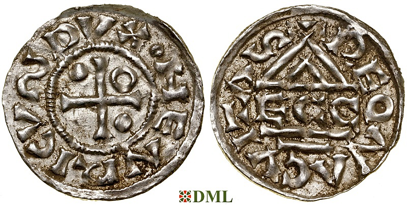 Денарий, Германия, Бавария, Heinrich II (985-995), м.д. Regensburg, монетарий ECCO, Hahn 1976, 22b2.2