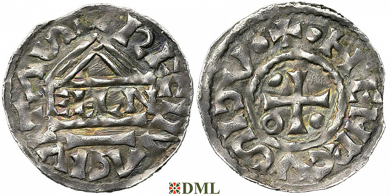 Денарий, Германия, Бавария, Heinrich II (985–995), м.д. Regensburg, монетарий ELLN, Hahn 1976, 22c2