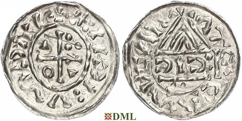 Денарий, Германия, Бавария, Heinrich II (1002-1024), м.д. Nabburg, монетарий ECIC, Hahn 1976, 74b1