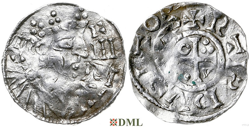 Денарий, Германия, Бавария, Heinrich II (1002-1024), м.д. Regensburg, монетарий OZI, Hahn 1976, 29c2