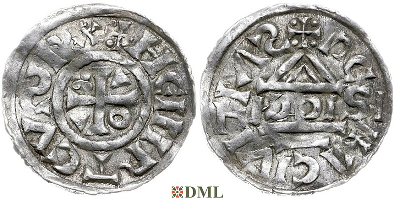 Денарий, Германия, Бавария, Heinrich II (1002-1024), м.д. Regensburg, монетарий SICCI, Hahn 1976, 27h1.1
