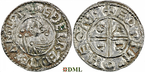 Денарий, Англия, Æthelred II (978-1016), м.д. Hertford, монетарий Eadwig, North 770