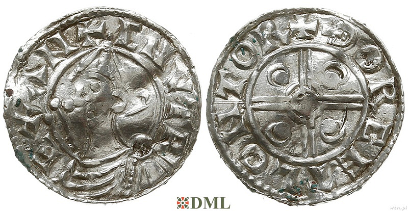 Денарий, Англия, Cnut (1016-1035), м.д. Torksey, монетарий Thorcetel, North 787