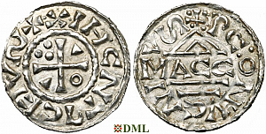 Денарий, Германия, Бавария, Heinrich II (1002-1024), м.д. Regensburg, монетарий MΛCCO, Hahn 1976, 27f1