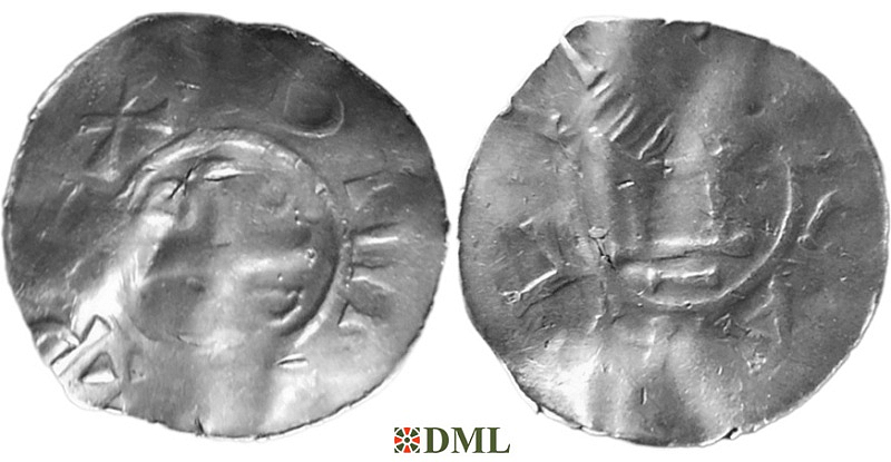Денарий, Германия, Саксония, Otto III (983-1002), м.д. Goslar, type OAP