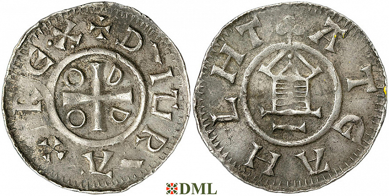 Денарий, Германия, Саксония, Otto III (983-1002), м.д. Goslar, type OAP