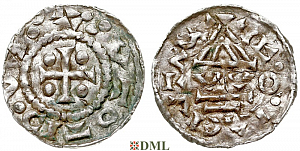 Денарий, Германия, Бавария, Otto I (976-982), м.д. Regensburg, монетарий WO, Hahn 1976, 17i1