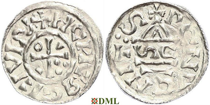 Денарий, Германия, Бавария, Heinrich II (1002-1024), м.д. Regensburg, монетарий SC, Hahn 1976, 27h4