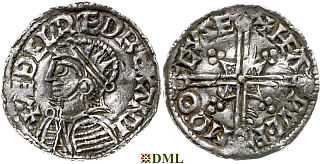 Денарий, Англия, Æthelred II (978-1016), м.д. Chichester, монетарий Heawulf, North 775