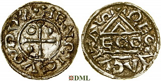 Денарий, Германия, Бавария, Heinrich II (985-995), м.д. Regensburg, монетарий ECCO, Hahn 1976, 22b2.2