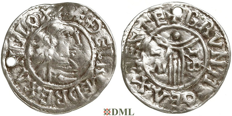 Денарий, Англия, Æthelred II (978-1016), м.д. Exeter, монетарий Brun, North 766