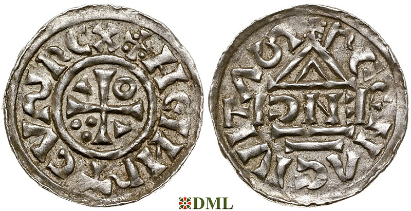 Денарий, Германия, Бавария, Heinrich II (1002-1024), м.д. Regensburg, монетарий ENCI, Hahn 1976, 27d2.1