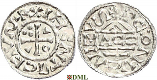 Денарий, Германия, Бавария, Heinrich II (1002-1024), м.д. Regensburg, монетарий MΛCCO, Hahn 1976, 27f1
