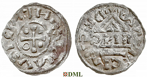Денарий, Германия, Бавария, Heinrich IV (995-1002), м.д. Regensburg, монетарий EИC, Hahn 1976, 25c6.2
