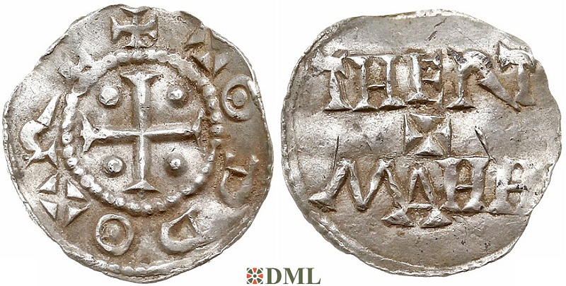 Денарий, Германия, Саксония, Otto III (983-1002), м.д. Dortmund, Dbg. 743