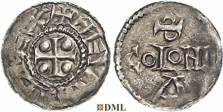 Денарий, Германия, Нижняя Лотарингия, Heinrich II (1002-1024), м.д. Koln, Dbg. -