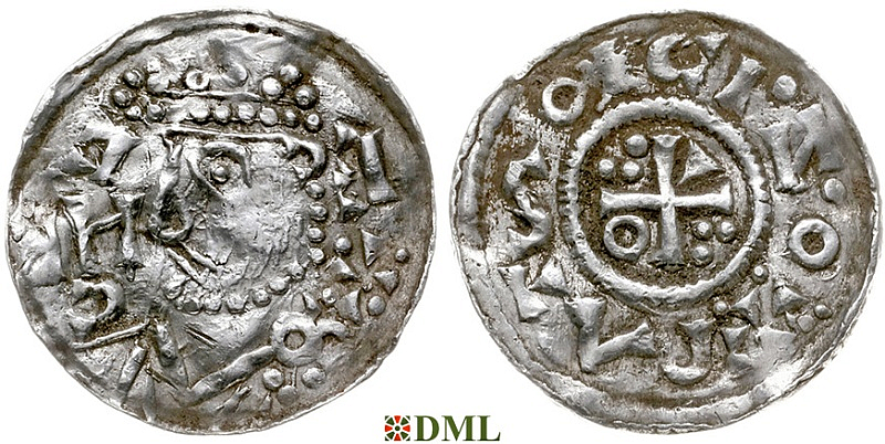 Денарий, Германия, Бавария, Heinrich II (1002-1024), м.д. Regensburg, монетарий I•Z•O , Hahn 1976, 30c1.3