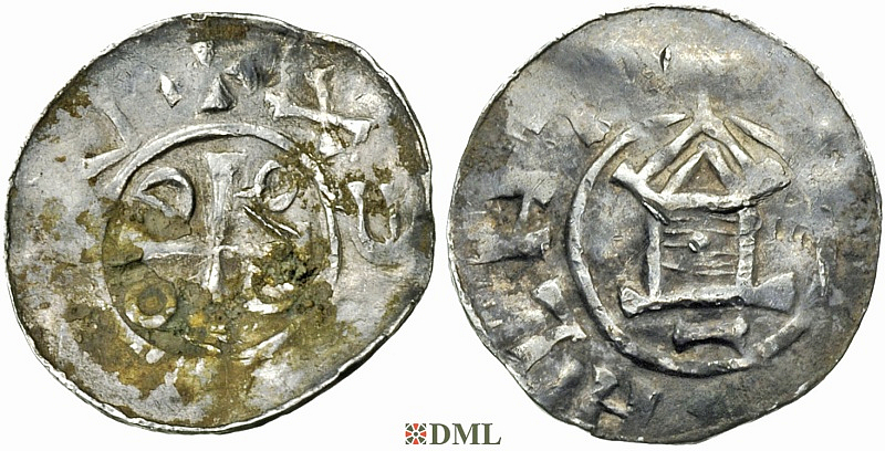 Денарий, Германия, Саксония, Нижняя Саксония , Otto III (983-1002), м.д. Goslar, type OAP