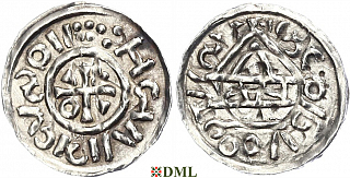 Денарий, Германия, Бавария, Heinrich II (1002-1024), м.д. Salzburg, монетарий WΛ, Hahn 1976, 89b2