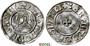 Денарий, Англия, Æthelred II (978-1016), м.д. Lincoln, монетарий Bruntat, North 777
