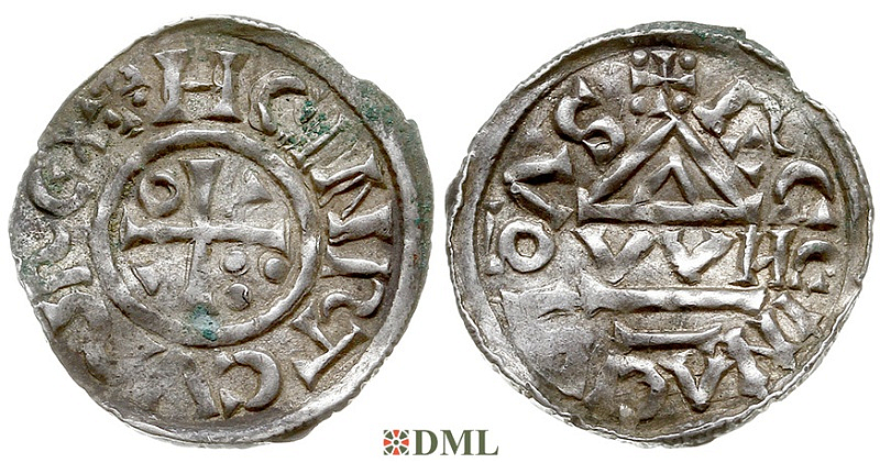 Денарий, Германия, Бавария, Kg. Heinrich II (1002-1014), м.д. Regensburg, монетарий WN, Hahn 1976, 27j1