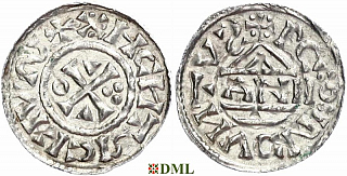 Денарий, Германия, Бавария, Heinrich II (1002-1024), м.д. Regensburg, монетарий ANNO, Hahn 1976, 27a3
