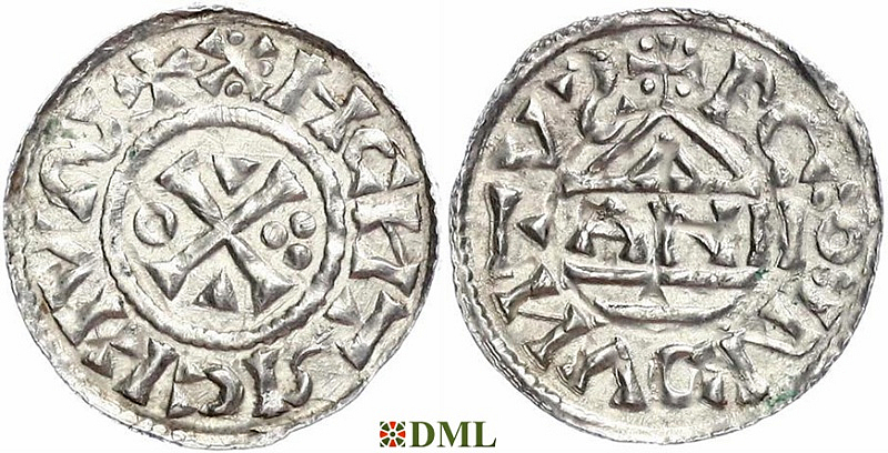 Денарий, Германия, Бавария, Heinrich II (1002-1024), м.д. Regensburg, монетарий ANNO, Hahn 1976, 27a3