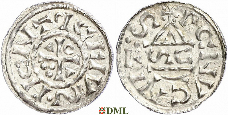 Денарий, Германия, Бавария, Heinrich II (1002-1024), м.д. Regensburg, монетарий SC, Hahn 1976, 27h4