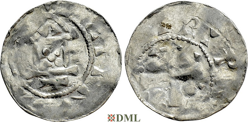 Денарий, Германия, Франкония, Otto III (983-1002), м.д. Speyer, Dbg. 827