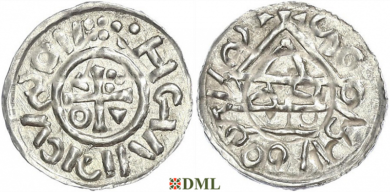 Денарий, Германия, Бавария, Heinrich II (1002-1024), м.д. Salzburg, монетарий WΛ, Hahn 1976, 89b2